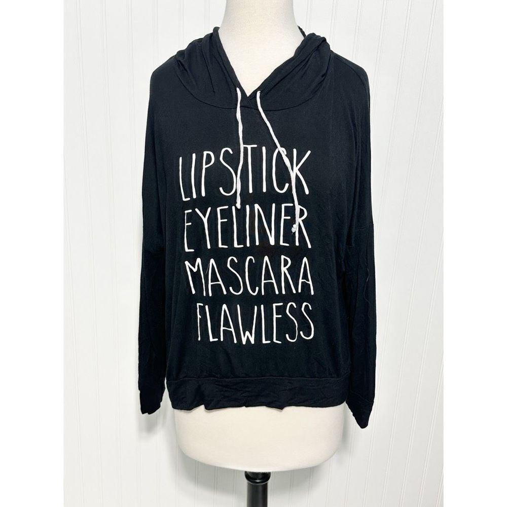 Electric Pink Womens Hoodie Long Sleeve Graphic Pullover Hoodie Black Size Large